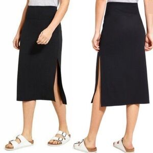 Athleta Black Oceana Jersey Knit Pull On Midi Skirt Sz M
